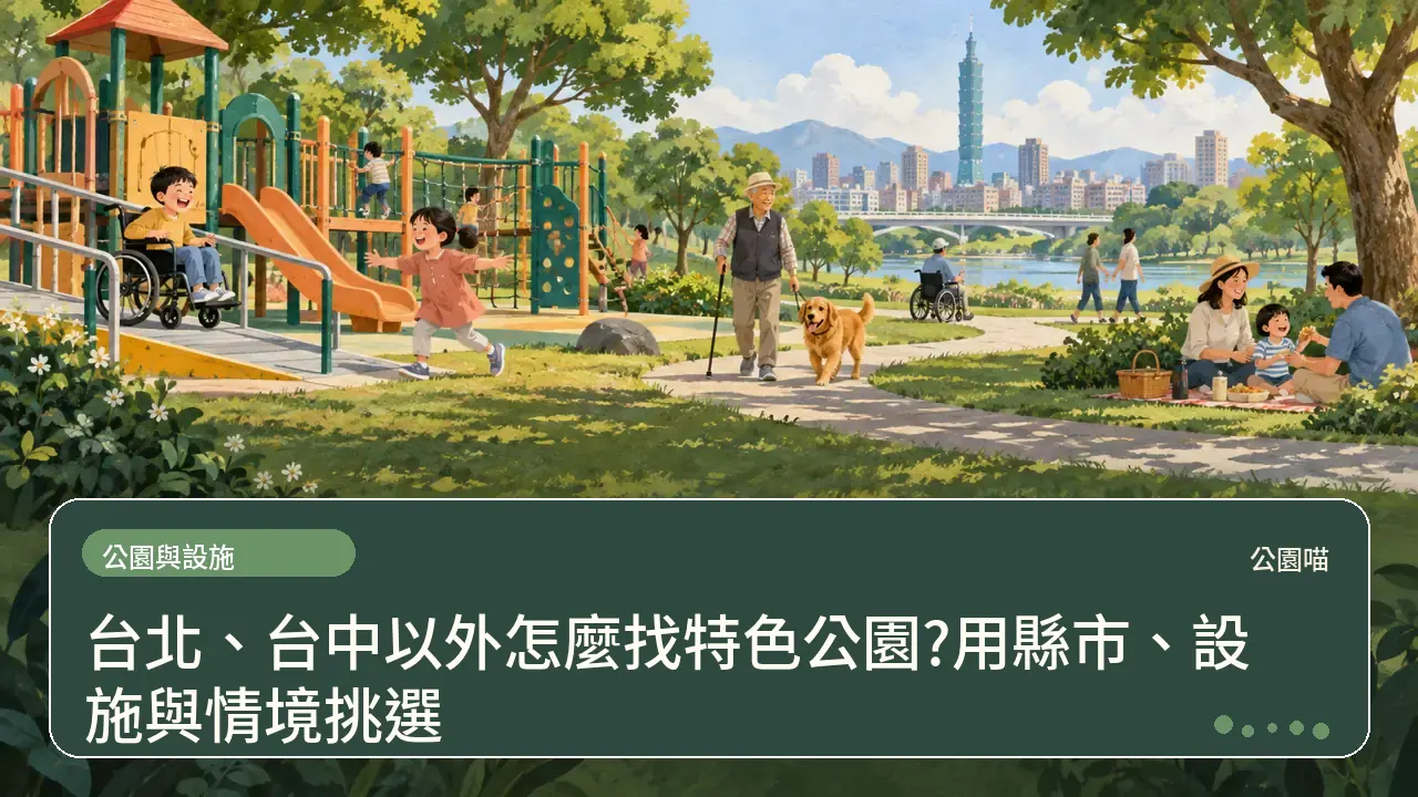 台北、台中以外怎麼找特色公園?用縣市、設施與情境挑選主題插畫