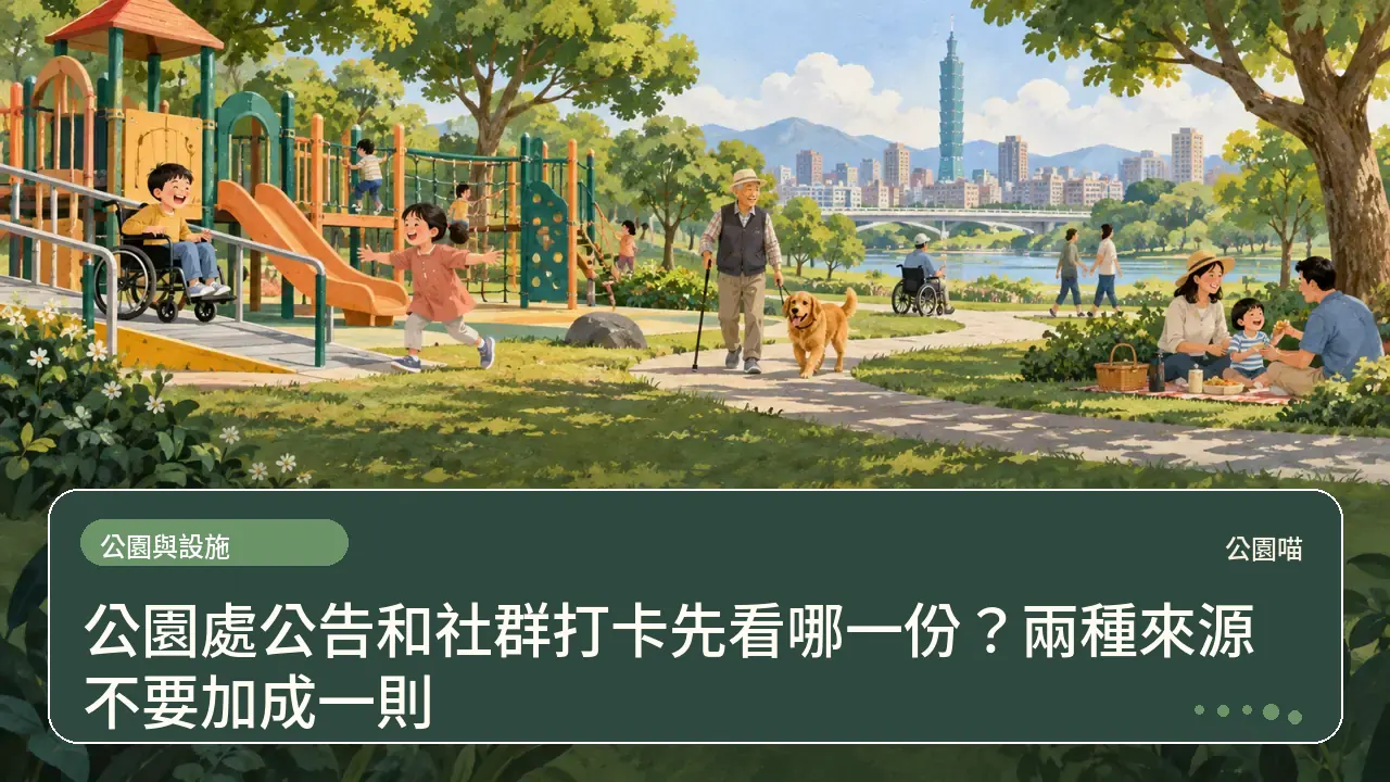 公園處公告和社群打卡先看哪一份?兩種來源不要加成一則主題插畫