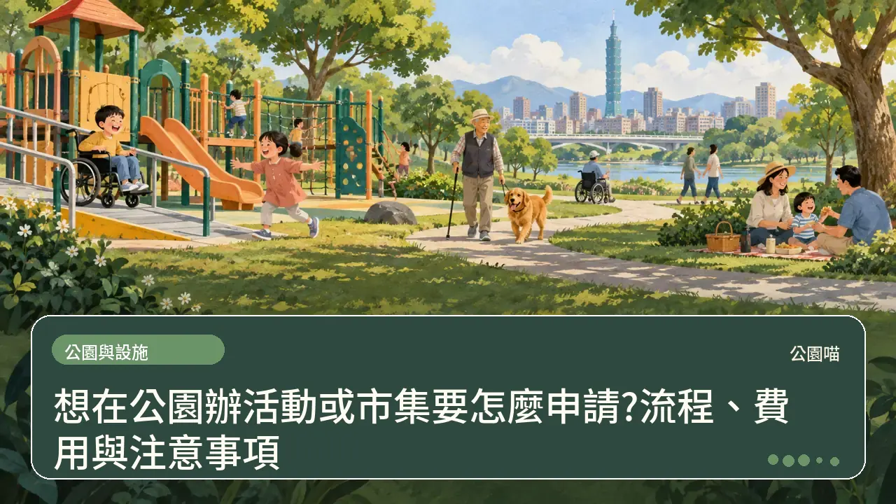想在公園辦活動或市集要怎麼申請?流程、費用與注意事項主題插畫