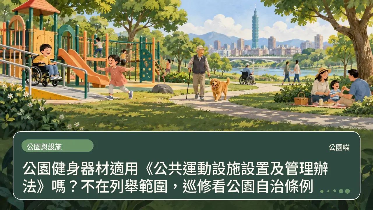 公園健身器材適用《公共運動設施設置及管理辦法》嗎？不在列舉範圍，巡修看公園自治條例主題插畫