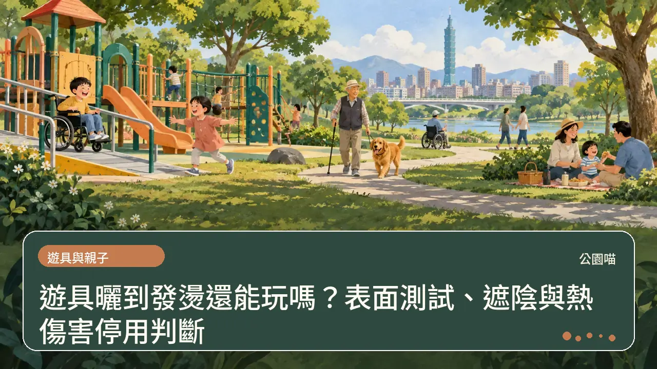 遊具曬到發燙還能玩嗎?表面測試、遮陰與熱傷害停用判斷主題插畫