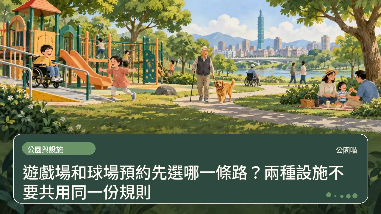 遊戲場和球場預約先選哪一條路？兩種設施不要共用同一份規則主題插畫