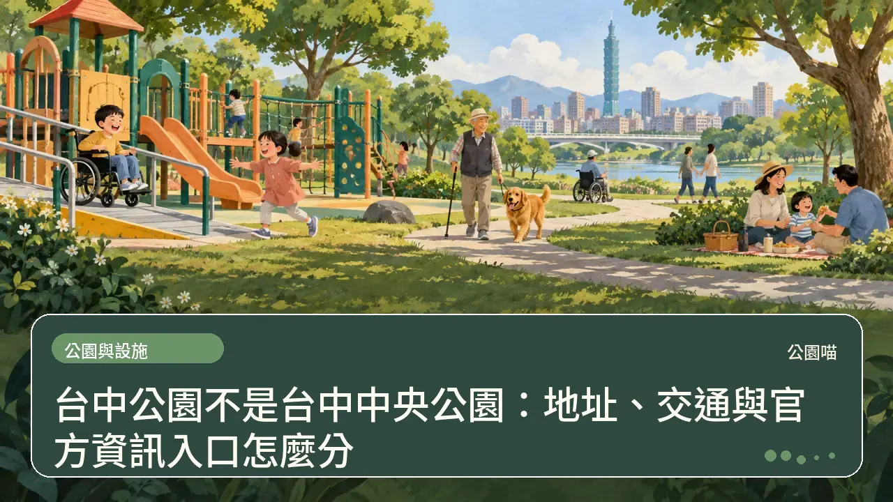 台中公園不是台中中央公園：地址、交通與官方資訊入口怎麼分主題插畫